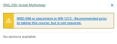 Screenshot of an error in Self Service: No Sections Available